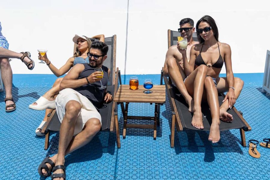 Athens: VIP Swimming Cruise to three islands - Lunch arrives on the Saronic Gulf