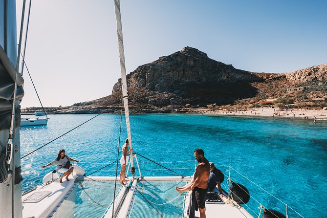 Balos & Gramvousa Luxury Catamaran Sailing Cruise from Kissamos - The crew shapes the day