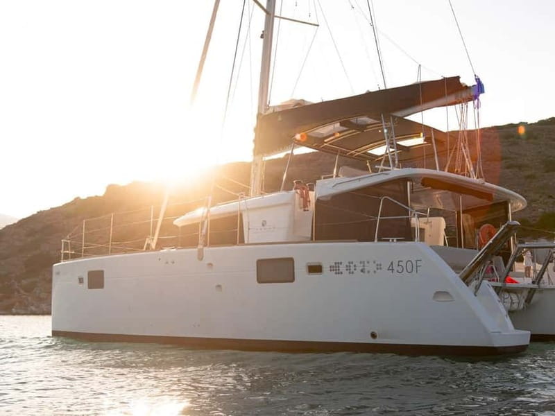 Chania Old Port:Luxury Sunset Catamaran Cruise with Prosecco - Agioi Theodoroi and the hour in the water