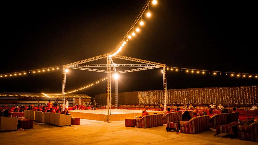 Dubai: Premium Red Dune Safari with Sandboarding & BBQ - BBQ buffet and evening entertainment