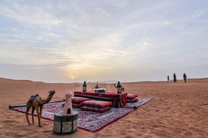 Dubai Private Premium Desert Safari with BBQ Dinner in 4WD - The Bedouin-style camp after dark