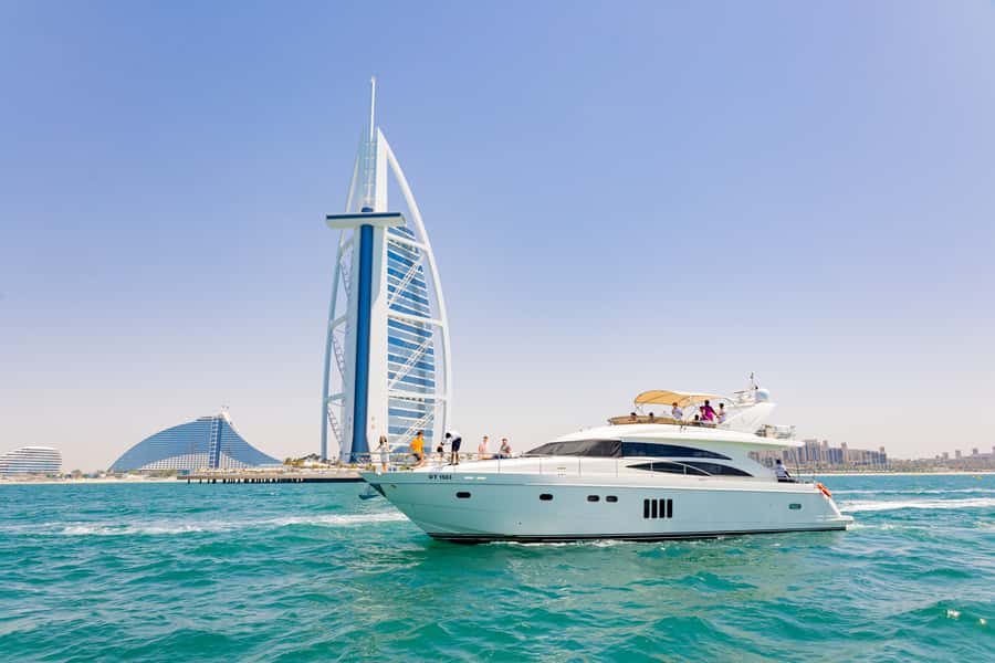 Dubai: The Luxury Yacht Tour with Live BBQ Option - Bluewaters Island and the giant observation wheel