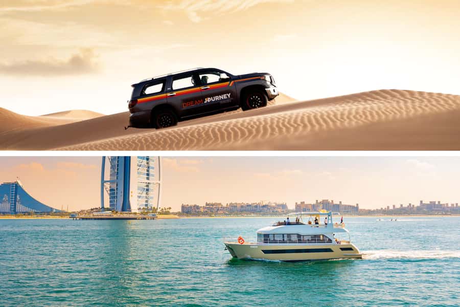 Dubai Waves & Dunes: Luxury Yacht Cruise w/ Red Dunes Safari - Pickup and the drive toward Lahbab