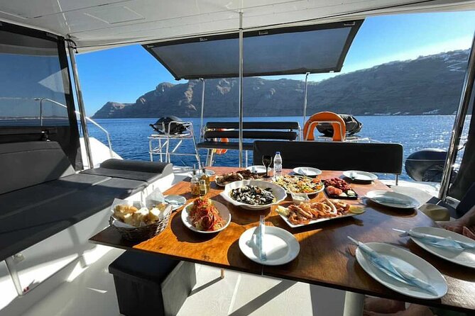 Half Day Premium Catamaran Cruise in Santorini including Oia - Warm water near the volcano