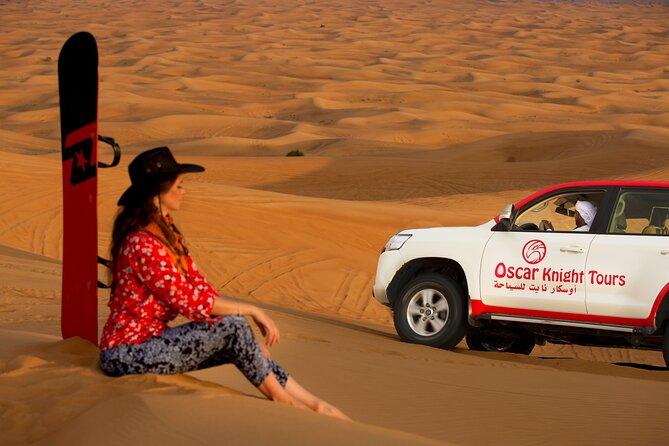 High Red Dunes with Camel Ride, Sandboarding, Falcon Show and VIP BBQ Dinner - 30 to 45 minutes of dune bashing in Lahbab