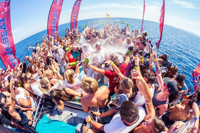 Ibiza Ocean Club Boat Party with 3 Hours Premium Drinks and DJ - The champagne shower finale