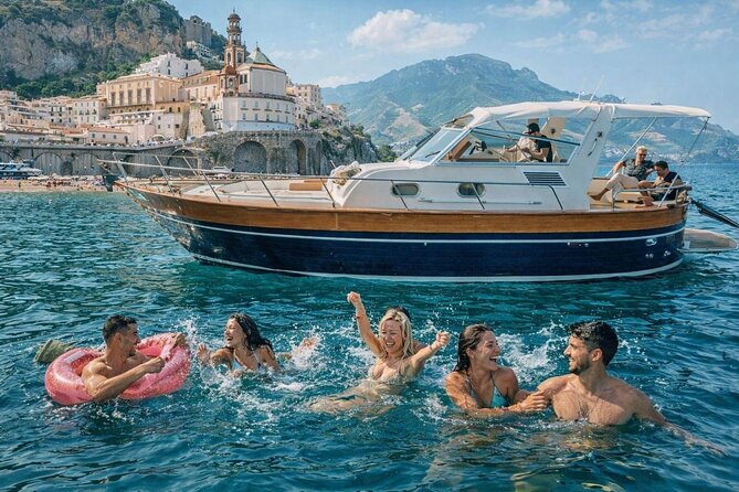 Luxury Amalfi Coast Boat Tour with Swim & Prosecco – Small Group - Castiglione Beach below Ravello