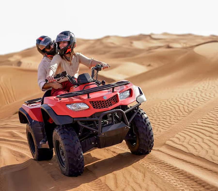 Luxury Dubai Desert Safari, BBQ, Camel Ride, Quad Bike, Show - Pickup from Dubai and the ride into the sand