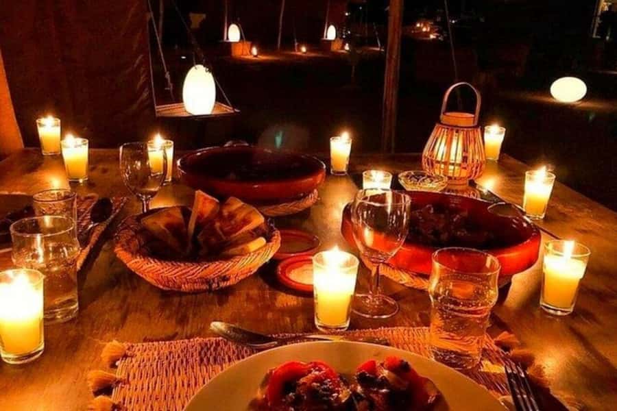 Marrakech : Agafay Desert Sunset Camel Ride & Luxury Dinner - Berber music, dancing, and the fire show