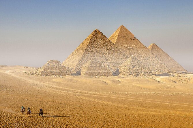 MrBeast 100 Hours Inside the Pyramids: An Exclusive Tour - Giza’s three pyramids from the plateau