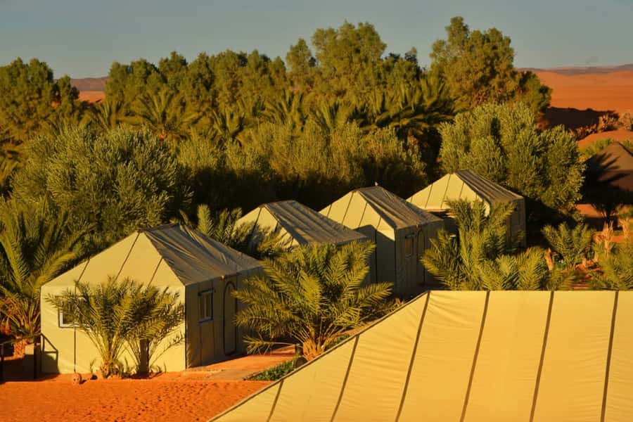 Overnight in Luxury Tent in Desert Camp Erg Chebbi Merzouga - A one-hour camel ride into the orange dunes