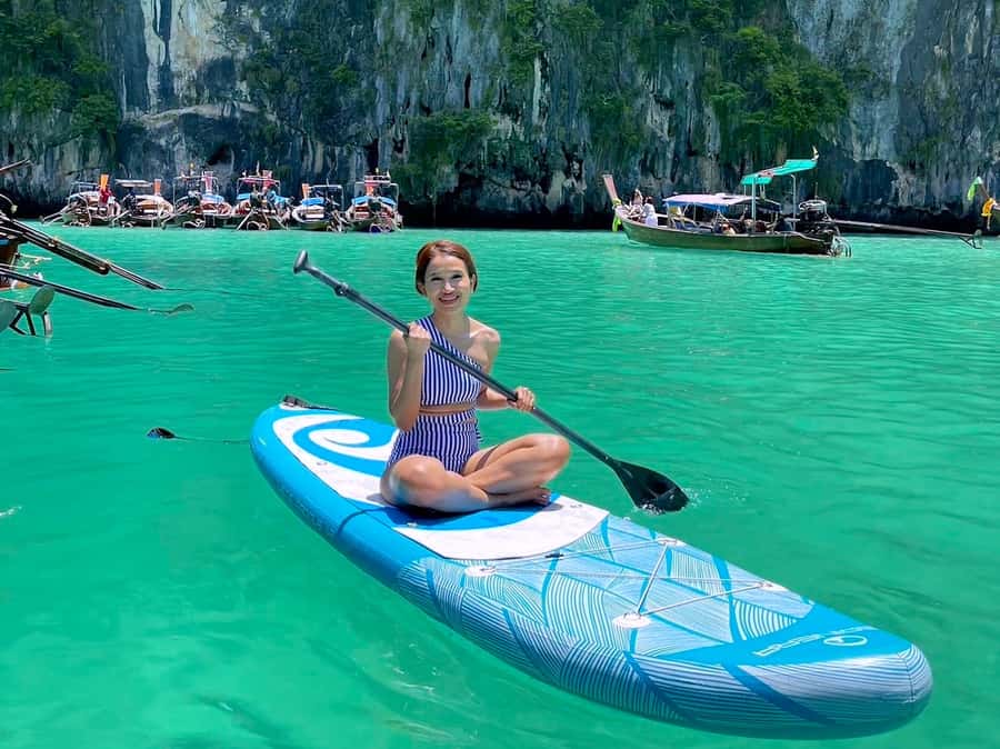 Phi Phi: Luxury Private Longtail Boat to Maya Bay with Lunch - Pileh Lagoon: swimming beneath tall cliffs