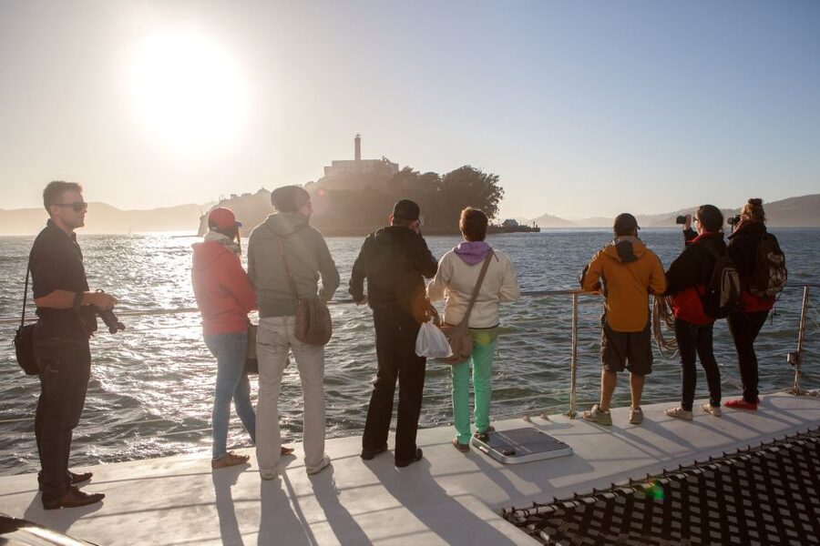 San Francisco Bay Sunset Cruise by Luxury Catamaran - Sailing toward the Golden Gate Bridge