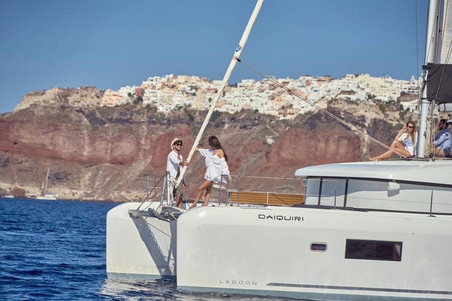Santorini: Day Luxury Catamaran Cruise with Meal & Drinks - Key points at a glance