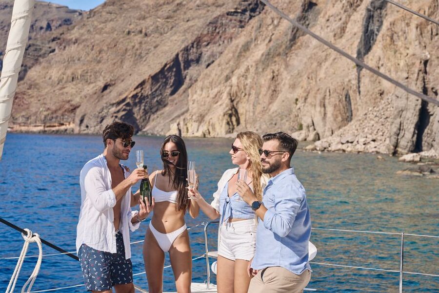 Santorini: Day Luxury Catamaran Cruise with Meal & Drinks - Armeni Bay closes the route