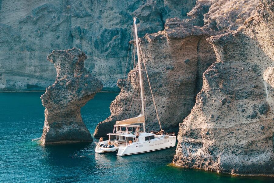 Santorini: Luxury Sunset Cruise with Dinner, BBQ, and Drinks - Swimming at Mesa Pigadia