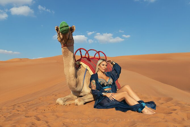 VIP Dubai Desert Safari Camel Ride, Sand Ski, Live BBQ Dinner - The camel ride and camp welcome