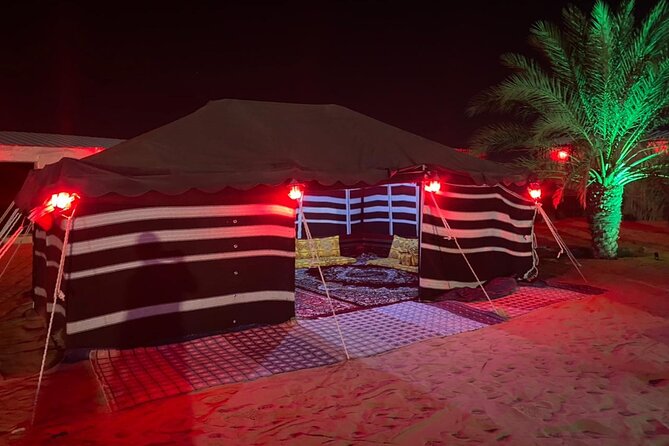VIP Evening Desert Safari with Camel Ride & BBQ Dinner–Shared Car - The evening camp combines dinner with a full stage program